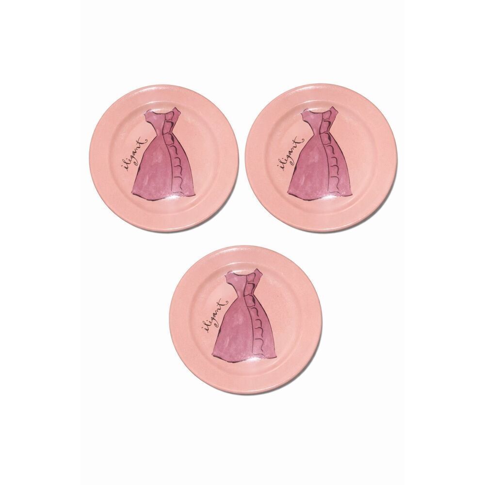 Rosanna made in Italy*iligant*rose pink dress*pale pink plate 5-3/4” Set Of 3